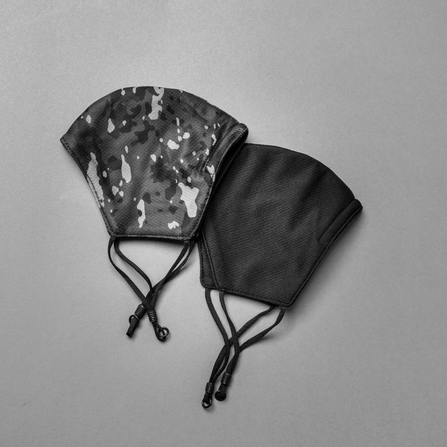 Adult Black/Camo Green Print Masks with Adjustable Ear Loops 2-Pack