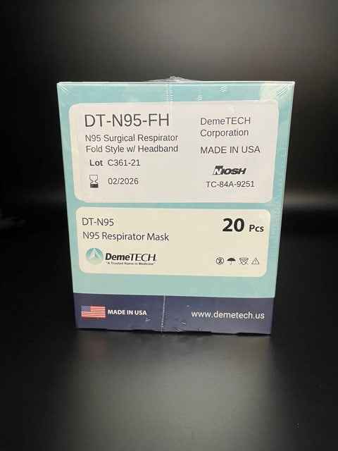 DemeMASK-N95 Respirator Fold Style-Niosh Approved-Made in USA-20 per box