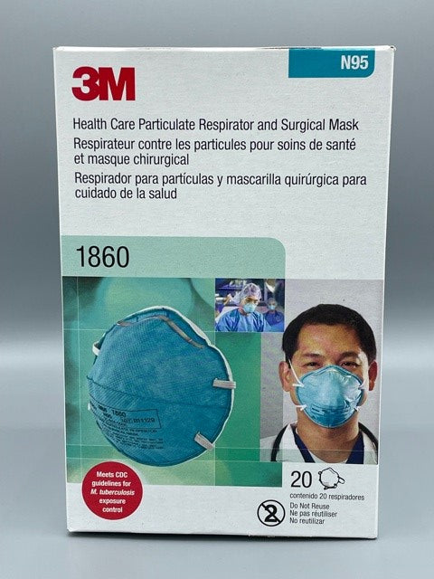 3M-N95-1860 Health Care Respirator and Surgical Mask-20 per box