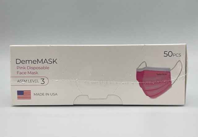 DemeMask-KIDS-Pink 3ply ASTM Level 3 Mask-MADE IN USA-50 per box