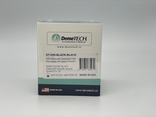 DemeMASK-D95 Black Respirator Fold Style with Black Ear Loops-MADE IN USA-20 per box